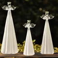 Set of 3 frosted semi-transparent glass angel figurines for home decor and wedding gifts - White Frosted Vertical Stripe Style (ts083)