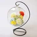 Hanging clear glass globe terrarium vase with a black metal stand for home decoration - 15cm Ball Vase and Large Stand Set