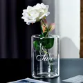 Clear cylindrical glass flower vase with white Sweet lettering for minimalist home decor - High Style Sweet