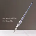 Elegant blue spiral glass dip pen featuring silver glitter detail and 18.5cm length - Blue Plume / 18.5cm