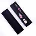 Handmade glass dip pen gift set with pink flower inlay, pen rest, and ink bottle - Small Gift Box Set / Pink