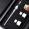 Elegant glass dip pen gift set with ethereal clear design and four colorful inks - Ethereal Style (Large Gift Box) / Set (Includes 4 Bottles of Ink)