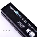 Handmade elegant blue starry sky glass dip pen set with ink in premium black gift box - Dark Blue Starry Set / Small Gift Box (1 Pen + 1 Ink + 1 Holder)