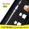Handmade Sakura pink glass dip pen gift set including four colorful ink bottles - Cherry Blossom Style (Large Gift Box) / Set (Includes 4 Bottles of Ink)