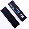 Handmade glass dip pen set featuring elegant blue floral design and ink bottle - Small Gift Box Set / Light Blue