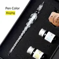 Elegant handmade glass dip pen gift set including four colors of ink bottles for calligraphy - Radiant Style (Large Gift Box) / Set (Includes 4 Bottles of Ink)