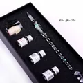Handmade starry sky glass dip pen gift set with glitter ink and pen rest in black box - Dark Blue Large Set