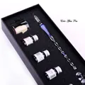 Exquisite handcrafted starry glass dip pen set with glitter ink in a black box. - Starry Blue Large Set