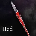 Elegant handmade luminous glass dip pen featuring a vibrant red starry core design - Fluorescent Red