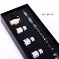 Handcrafted starry sky glass dip pen set with colorful ink bottles in black gift box - Black Blue Large Set