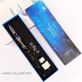 Handmade starry sky glass dip pen set with ink and pen rest in a blue starry gift box - Iridescent Black Small Set