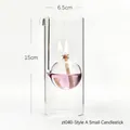 15cm tall cylindrical transparent glass oil lamp with internal pink sphere and lit flame - Style A (zt040) / Small (6.5*15cm)