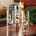 Set of three transparent glass cylinder oil lamps with decorative seashells and starfish - Style A (zt040) / Set (1 Large 2 Small)