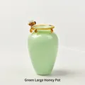 Large light green glass vase with 3D honey bee detail, 5.31 inches tall for home decor - L / 13.5cm Height / Light Green