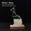 Bouteille de prévision météo en verre tempête chat égyptien blanc avec socle en bois - Style Blanc Vintage / Chat Égyptien Blanc Vintage
