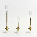 Elegant set of 3 gold glitter glass candlesticks for home decor in S, M, L sizes - Combination Set / S+M+L Set / Gold