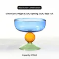 Elegante bunte Dessertschale aus Glas mit blauem Oberteil und orangefarbenem Kugelstiel - 270ML / Blauer Farblock