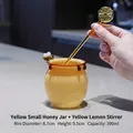 Yellow honey jar-shaped glass dessert cup with matching lemon glass stirrer set - 390ml / Yellow Small Honey Jar With Yellow Lemon Stirrer