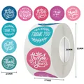 Macro detail of colorful floral Thank You sticker roll with precise size dimensions - Colorful Cute Floral Radial Design (C32) / 25mm 500 Pcs/Roll