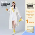 Impermeabile bianco riutilizzabile in EVA per adulti, stile lungo con cappuccio - Vestaglia / 18 Seta Extra Spesso (130g) / Bianco Cocco