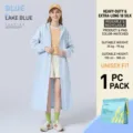 Hellblauer tragbarer wiederverwendbarer EVA-Regenmantel für Erwachsene mit passender Tasche - Morgenmantel / 18 Seide Extra Dick (130g) / Seeblau
