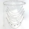 Stylish 6-piece silver metal pant chain set with heart charms and O-ring decorative links - Silver Heart 5-Piece Set