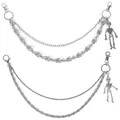 Fashionable punk style multi-layered silver skull pant chains with skeleton pendants - Silver Tone Skull 2-Piece Set