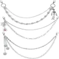 Six-piece gothic punk silver metal pant chain set featuring skeleton and spider charms - Silver Tone Skull & Spider Web 3-Piece Set