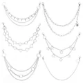 Versatile 6-piece set of silver metal pants chains featuring heart star and lock charms - Silver Tone Pants Chain 6-Piece Set Style 2