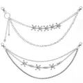 Gothic punk style multi-layer silver pant chain with skull charms for jeans and belts - Silver Tone Pirate Skull 2-Piece Set