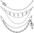Punk style silver metal pants chain set with skull and skeleton charms six-piece - Silver Tone Skull & Ghost Hand 3-Piece Set