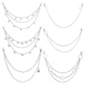 Stylish set of six silver punk metal pants chains with butterfly and star charm pendants - Silver Tone Pants Chain 6-Piece Set Style 1