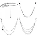 Set of four punk silver metal pant chains featuring spikes and padlock charms streetwear - 4-Piece Silver Tone Set