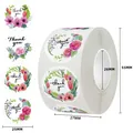 Roll of floral Thank You stickers 25mm diameter for wedding envelopes and gift packaging - Exquisite Floral Illustration Style (C27) / 25mm 500 Pcs/Roll