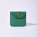Elegant dark green microfiber jewelry storage pouch with a vintage brass snap button - Dark Green / 8x8cm