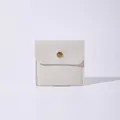 Elegant white lychee grain faux leather jewelry snap pouch with gold button closure - Off White / 10x10cm