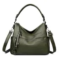 Dark green women shoulder bag, casual multi zipper hobo crossbody bag with large capacity. - Green