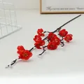 Artificial red plum blossom branch for home decor, wedding arrangement and photography prop detail. - Plum Blossom / Red