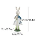 Resin rabbit figurine holding flower, creative home office desk decor ornament, 29cm size option. - Blue And White Style (Holding Flower) / Easter Bunny White Outfit