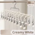 Cream white multi-clip laundry drying rack with 20 strong clips for socks and underwear - 20 Clips / Cream White