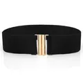 Ceinture elastique large noire pour femme avec boucle en metal doree pour robe chic - Noir