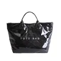 Grand sac fourre-tout en PVC imperméable noir avec imprimé minimaliste 'TOTE BAG' élégant - Noir