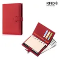 Rode lederen mini A7 ringband planner met RFID-bescherming en vele pasjesvakken. - Rood