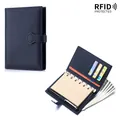 Marineblauwe echt lederen mini A7 losbladige planner en paspoorthouder met RFID-bescherming - Saffierblauw
