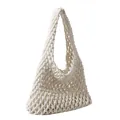 Handgefertigte weiße Makramee-Handtasche für den Strandurlaub mit Lochmuster-Design - Weiß