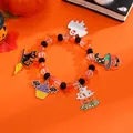 Halloween themed beaded charm bracelet featuring ghost, pumpkin, and cat pendants - Halloween Multi-element Pendant Bracelet (3847) / Gold
