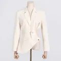 Blazer asymétrique blanc crème élégant à manches longues et taille évidée pour femmes - M / Hauts / Abricot