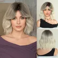 Peluca ondulada de 12 pulgadas rubio platino degradado con flequillo cortina - 32cm (12 Pulgadas) / Plata Ombre