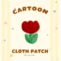 Cartoon red tulip embroidery cloth patch, DIY iron-on clothing accessory applique style. - Small Red Flowers
