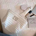 White textured cosmetic bag portable travel makeup pouch minimalist aesthetic clutch organizer - White Houndstooth
